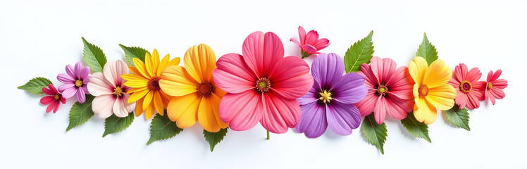 Poster - A Cluster Of Colorful Flowers Is Isolated On A White Background Creating A Visually Appealing Graphic Design Element. 00003