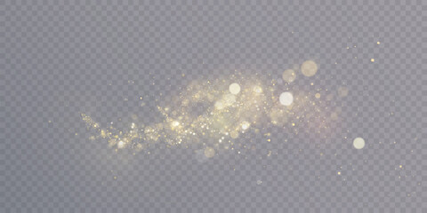 Poster - Magical golden cloud of glitter dust. Fine, shiny bokeh glitter particles and fine bright dust. Christmas golden glow effect on transparent PNG background.