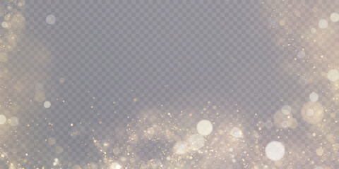 Poster - Magical golden cloud of glitter dust. Fine, shiny bokeh glitter particles and fine bright dust. Christmas golden glow effect on transparent PNG background.