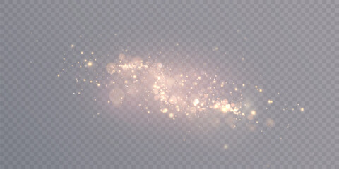 Poster - Magical golden cloud of glitter dust. Fine, shiny bokeh glitter particles and fine bright dust. Christmas golden glow effect on transparent PNG background.