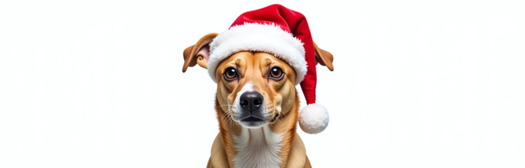 Aufkleber - A Christmas Dog Is Isolated On A White Background Wearing A Red Santa Hat With A Transparent Png Image. 00003