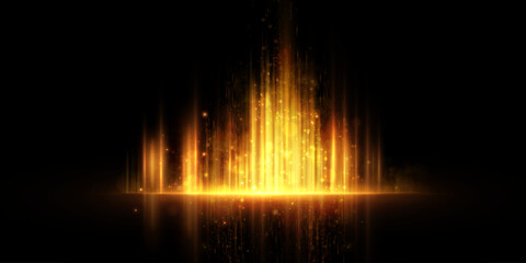Leinwandbilder - Abstract bright background with vertical glow of golden light. Bright light flickering of vertical light on dark background. Effective style for web design and colorful illustrations. Vector