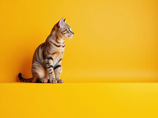 Aufkleber - A Cat Sits Above A Bright Yellow And Orange Banner With Copy Space To Fill In Web Design Templates Generated By Ai. 00001