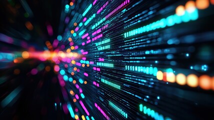 Fototapete - A vibrant visualization of digital data streams, showcasing a dynamic array of glowing colors in a futuristic, abstract style.