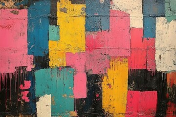 Wall Mural - urban street art graffiti wall with colorful tags abstract patterns and spray paint textures creatin