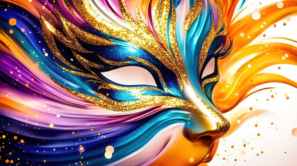 Wall Mural - Carnival is a vibrant festival of creativity. People wear artistic masks to celebrate. Colorful Carnival Mask with Glittering Details and Swirls