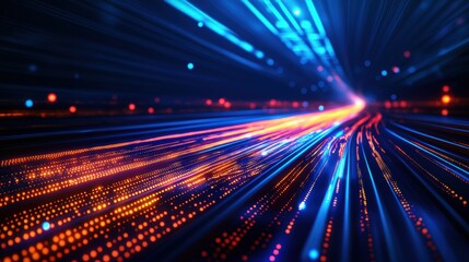Poster - Futuristic Abstract Technology Background with Glowing Lines Dots and a Sense of Movement Creating an Engaging Visual Experience