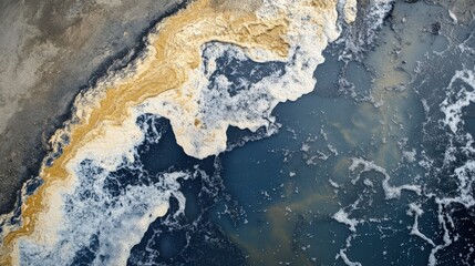  A body of water with a yellowish-brown substance floating on top