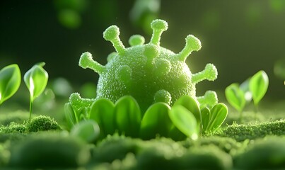 Poster - Surreal Virus Illustration, an imaginative representation of a virus particle, showcasing intricate details and vibrant colors, evoking a sense of intrigue.