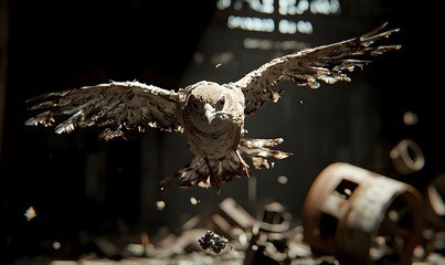 Poster - Stylized 3D Animation of a Bird in Flight, vibrant colors, dynamic motion, showcasing the elegance and freedom of avian movement.