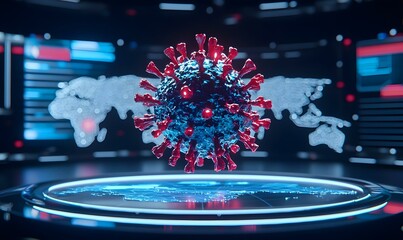Poster - Vibrant Stop Motion Virus Animation, A dynamic representation of a virus particle in motion, showcasing intricate details and fluid movement.