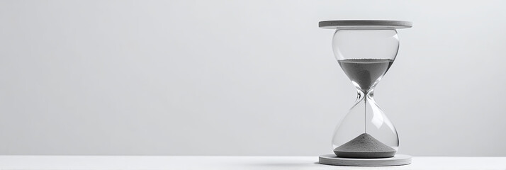 Aufkleber - A Black And White Image Of An Hourglass In A Minimalist Copy Space On A Plain Background. 00003