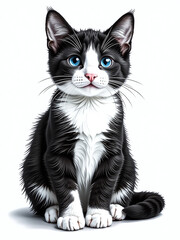 Aufkleber - A Black And White Graphic Portrait Of A Cat Is Isolated On A Pure White Background For Visual Impact. 00003