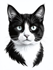 Aufkleber - A Black And White Graphic Portrait Of A Cat Is Isolated On A Pure White Background For Visual Impact. 00002