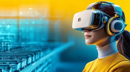 Fototapete - Exploring virtual reality experiences modern lab digital content high-tech environment close-up view innovation and technology