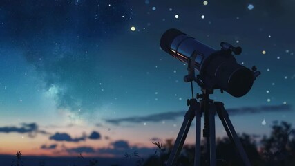 Wall Mural - silhouette of modern telescope on the night sky background with stars