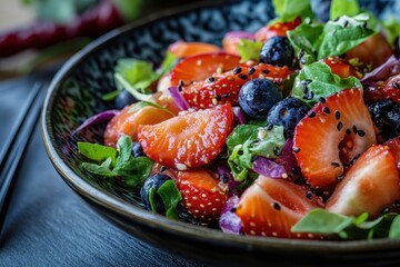 Wall Mural - Fresh salad with strawberries and blueberries