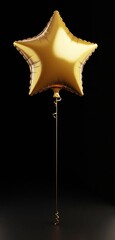 Wall Mural - Gold star balloon on string against black background