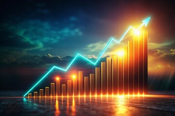 Poster - Low Light Stock Photo: Rising Graph, Upward Trend, Business Growth, Financial Success