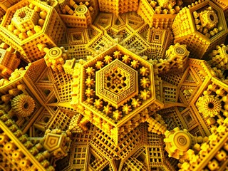 Poster - Luminous Yellow Digital Patterns: Intricate Geometric Abstract Background