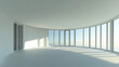 © Sahraya - Empty round room, office with large windows, white ceiling and floor. Internal interior structure of modern city architecture, inner design project visualization, Realistic 3d vector illustration