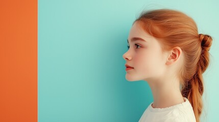 Wall Mural - Profile of a Young Girl Against Colorful Background