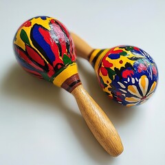 Pair of colorful hand-painted maracas.