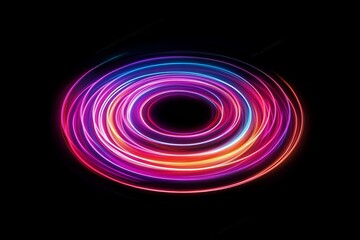Poster - Vibrant, concentric neon rings glow brightly in the dark, crafting an astonishing and captivating circular light display that radiates immense energy and deeply hypnotizes the viewer completely