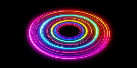 Canvas Print - Vibrant and colorful neon rings radiate energy, creating an enchanting and mesmerizing circular light display that truly captivates the viewer and draws them into its mesmerizing beauty