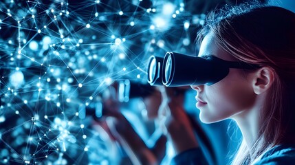 Poster - Woman Exploring Virtual Reality Network Connections