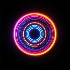 Poster - Vibrant concentric neon rings radiate an intense and captivating energy in a mesmerizing circular pattern, brilliantly illuminated against a dark background that enhances their glowing effect