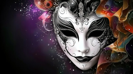 Wall Mural - Carnival is a vibrant festival of creativity. People wear artistic masks to celebrate. Mysterious Artistic Mask with Colorful Swirls and Details