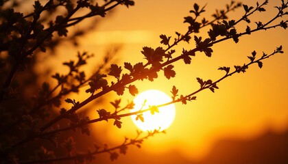 Wall Mural - Silhouetted branches against the setting sun