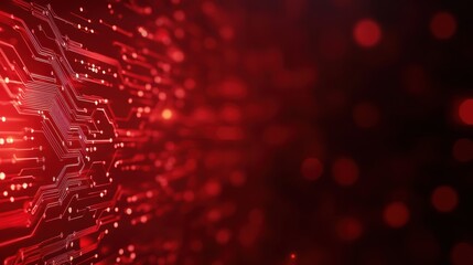 Poster - Illuminated Circuit Board with Bright Red Lights Highlighting Intricate Patterns of Technology in a Dynamic Futuristic Setting