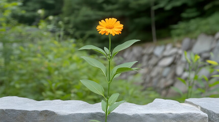 Poster - Bright Yellow Flower Standing Tall Against a Natural Background in a Garden Setting