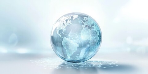 Poster - A light blue holographic globe symbolizes global connectivity and technology, representing the digital age and innovations transforming our lives and industries into a more interconnected world