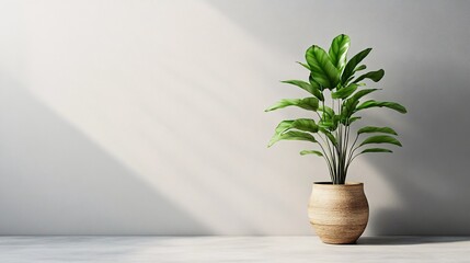 Wall Mural - Indoor potted plant adding freshness to a minimalistic room with soft lighting