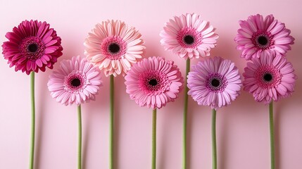 Sticker - Colorful gerbera daisies arranged on a pink background for a cheerful display