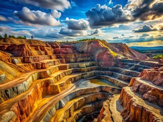 Poster - Macro Photography of Open Pit Mine Rock Textures, Industrial Mining Quarry Detail