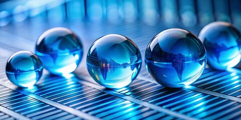 Poster - Macro Shot: Blue Financial Chart with Sphere - Abstract Business Concept