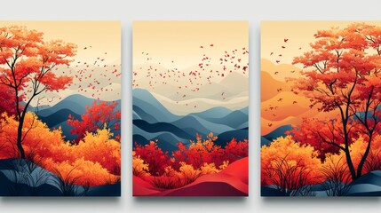 Wall Mural - Autumn triptych landscape.