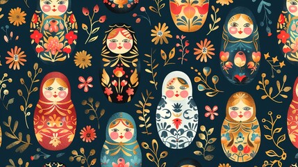 Russian matryoshka pattern wallpaper