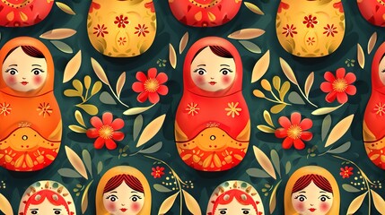 Russian matryoshka pattern wallpaper