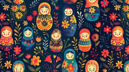 Russian matryoshka pattern wallpaper