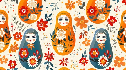 Russian matryoshka pattern wallpaper