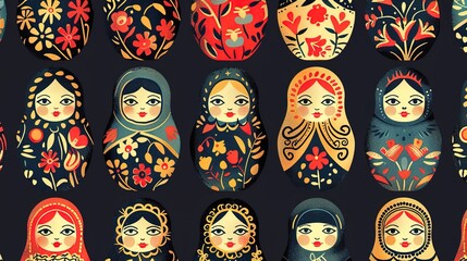 Russian matryoshka pattern wallpaper