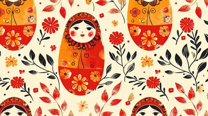 Russian matryoshka pattern wallpaper