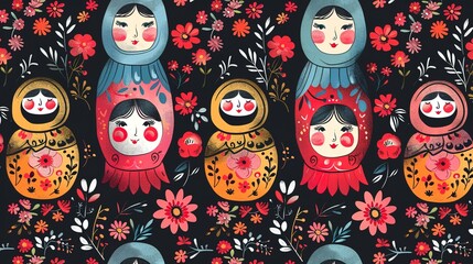 Russian matryoshka pattern wallpaper