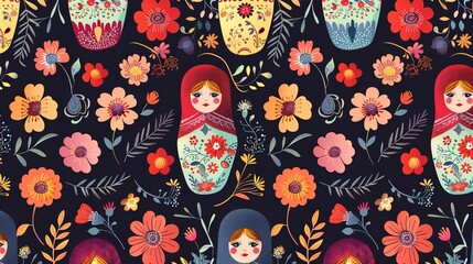 Russian matryoshka pattern wallpaper