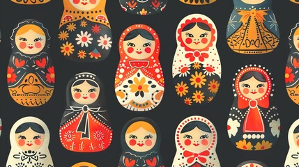 Russian matryoshka pattern wallpaper